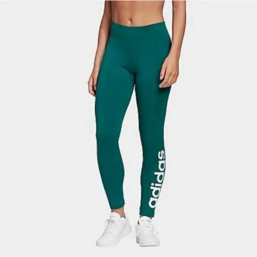 Adidas Essentials Linear Legging Forest Green White Logo FM6691